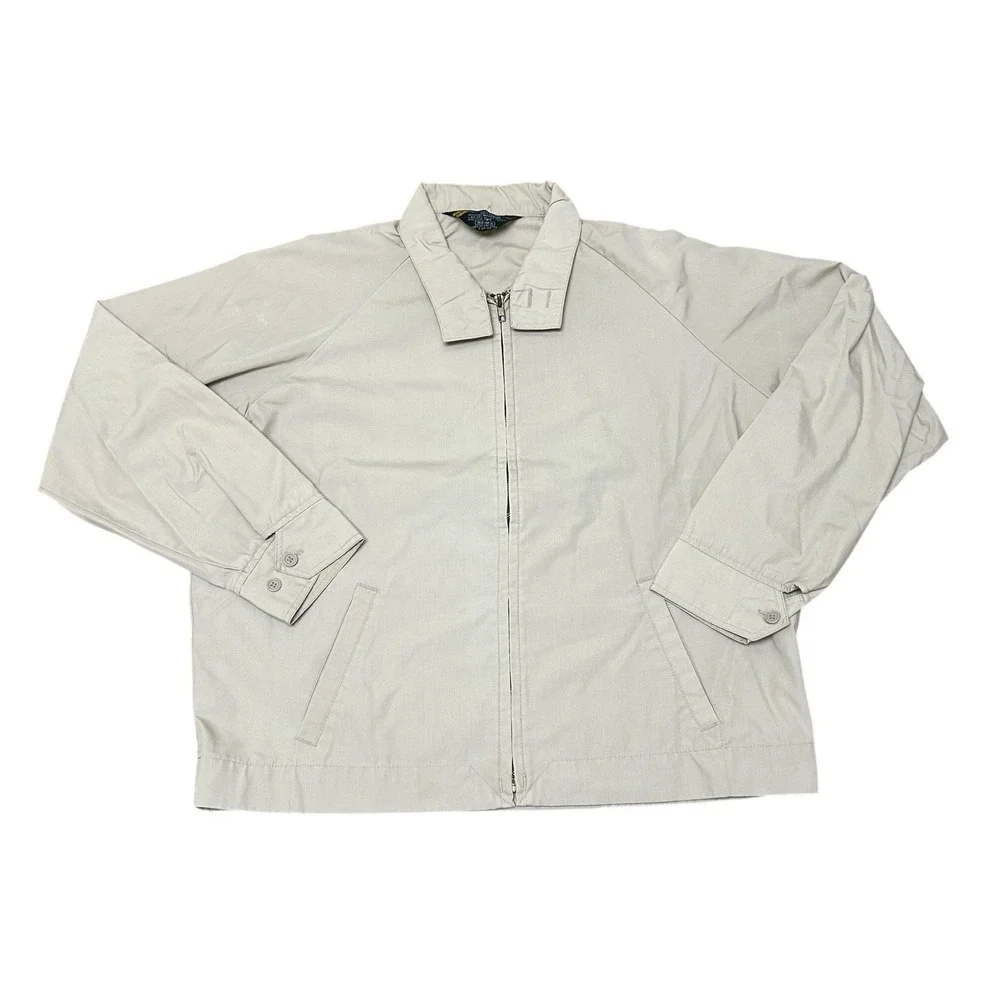 SEARS Jacket Men's L Perma-Prest Beige Windbreaker Full Zip True‎ Vintage